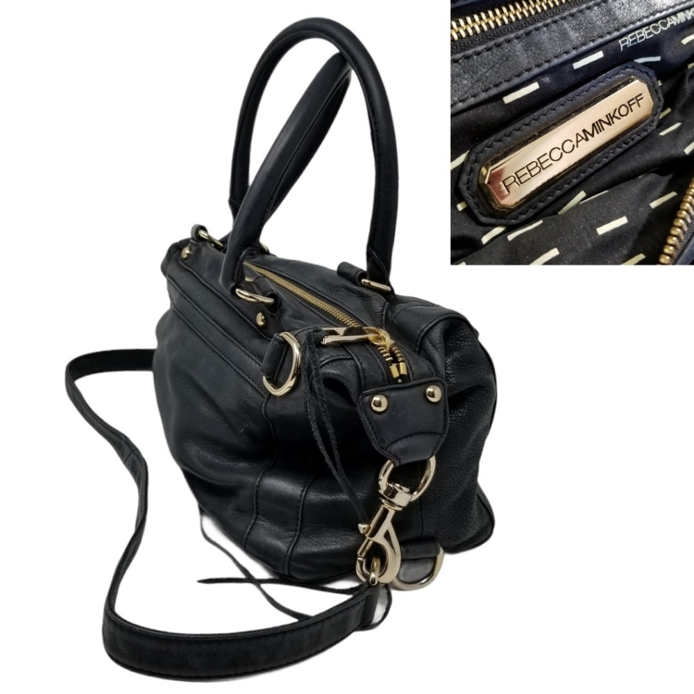 Rebecca Minkoff Peabled Leather Satchel Black Gold